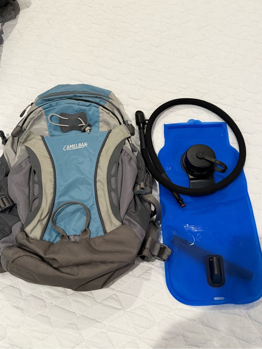 CamelBak Blue and Gray Hydration Pack with Blue Reservoir